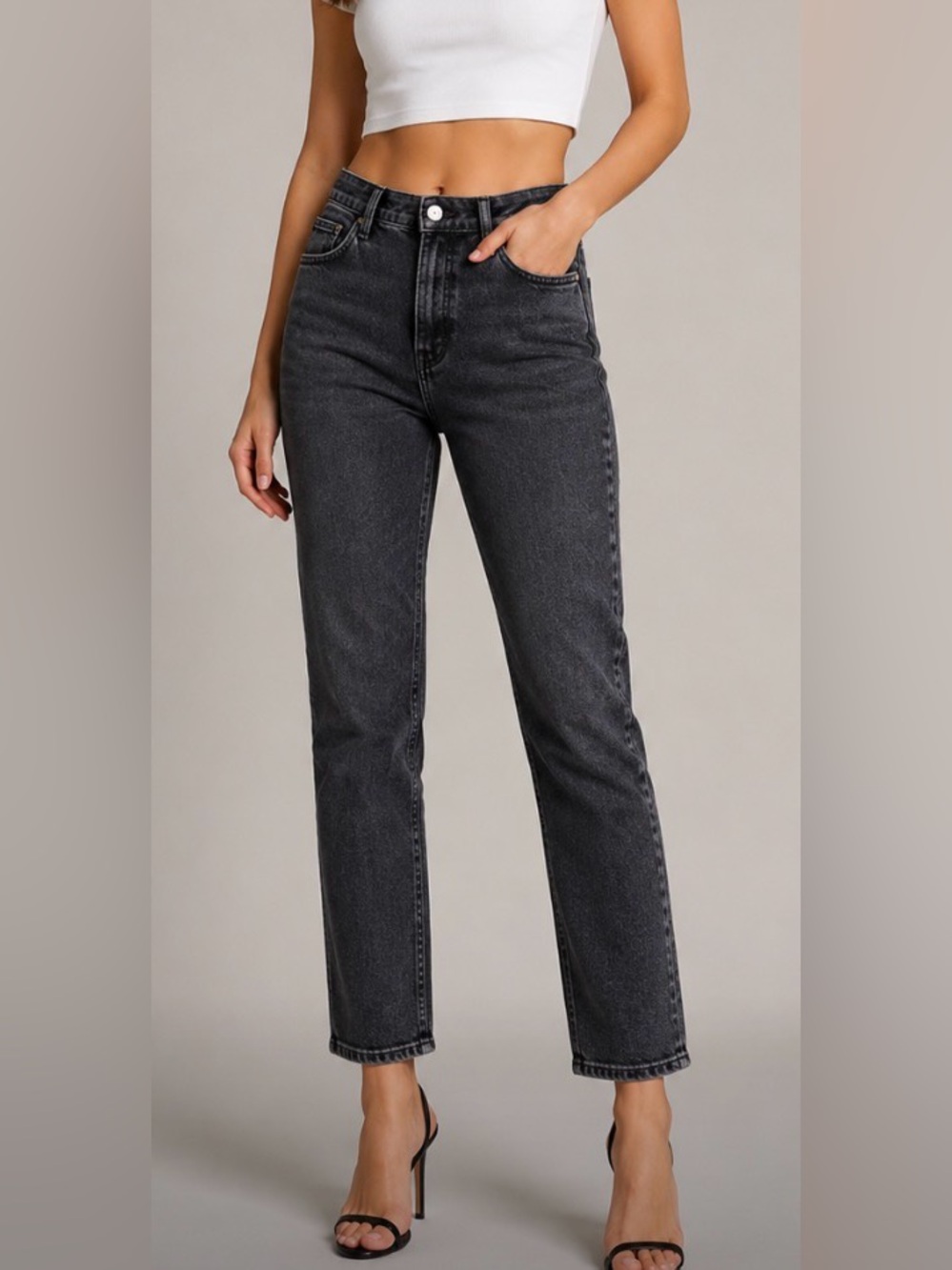 Zara Faded Black High Rise Straight Leg Women's Jeans Size 6